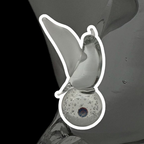 I W Rice and Company Solid Clear Art Glass Dove Paperweight with Frosted Wings - Picture 4 of 16